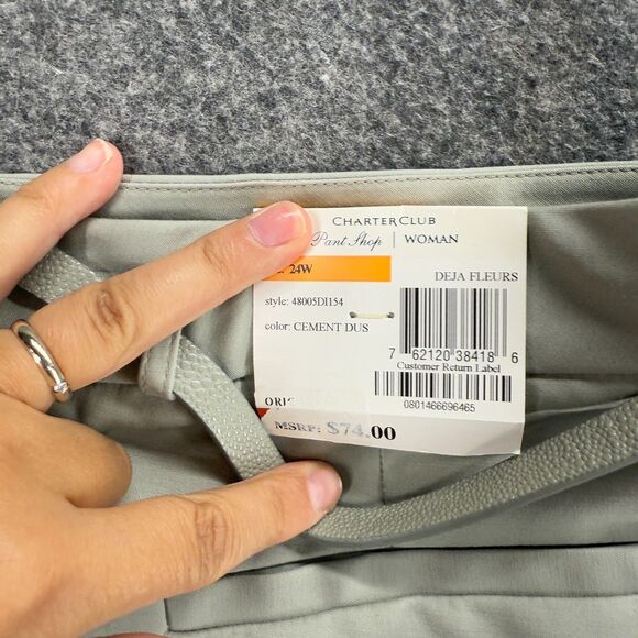 New Charter Club Dress Pants Women 24W Plus Gray Pleated High Rise Slimming - Picture 7 of 9